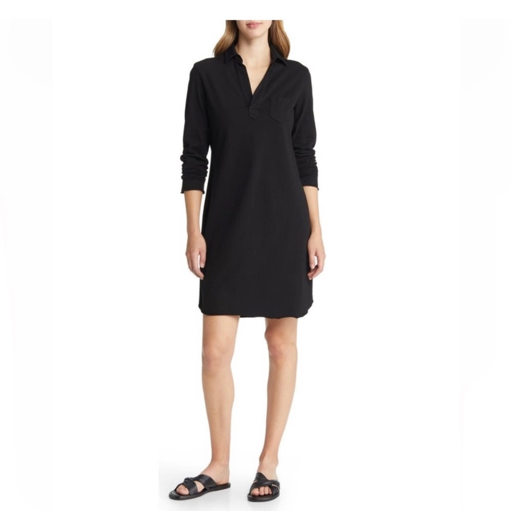 Frank & Eileen Nicole Long Sleeve Henley Dress Heritage Jersey Black Large